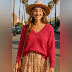 Maeve Anthropologie V-Neck Knit Sweater Coquette Cottagecore Luxe Valentines